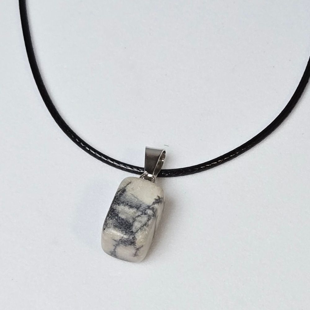 Spiderweb Jasper White Geometric Natural Stone Pendant Necklace Abstract Crystal